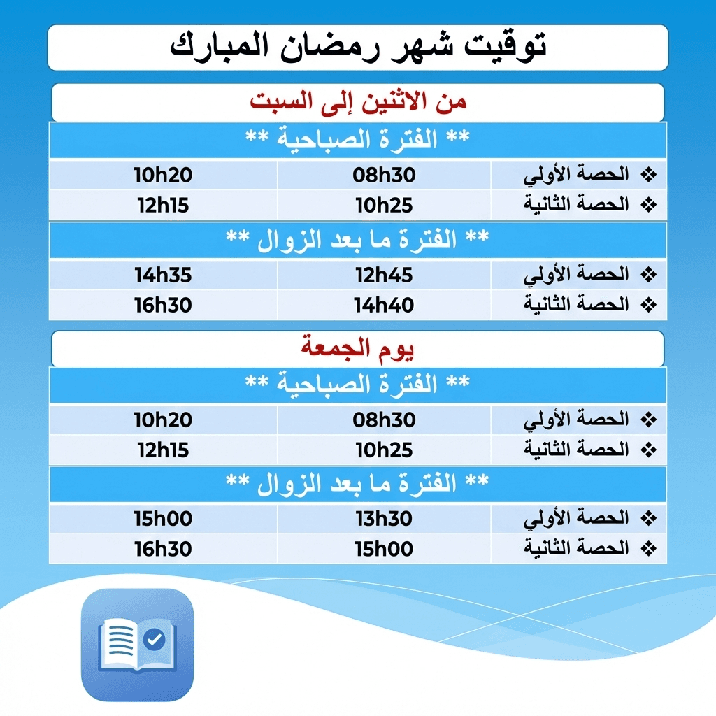 Emploi du temps Ramadan OFPPT - Version Arabe